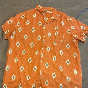 Sonoma Orange Casual Button Down Shirt with Geometric Print